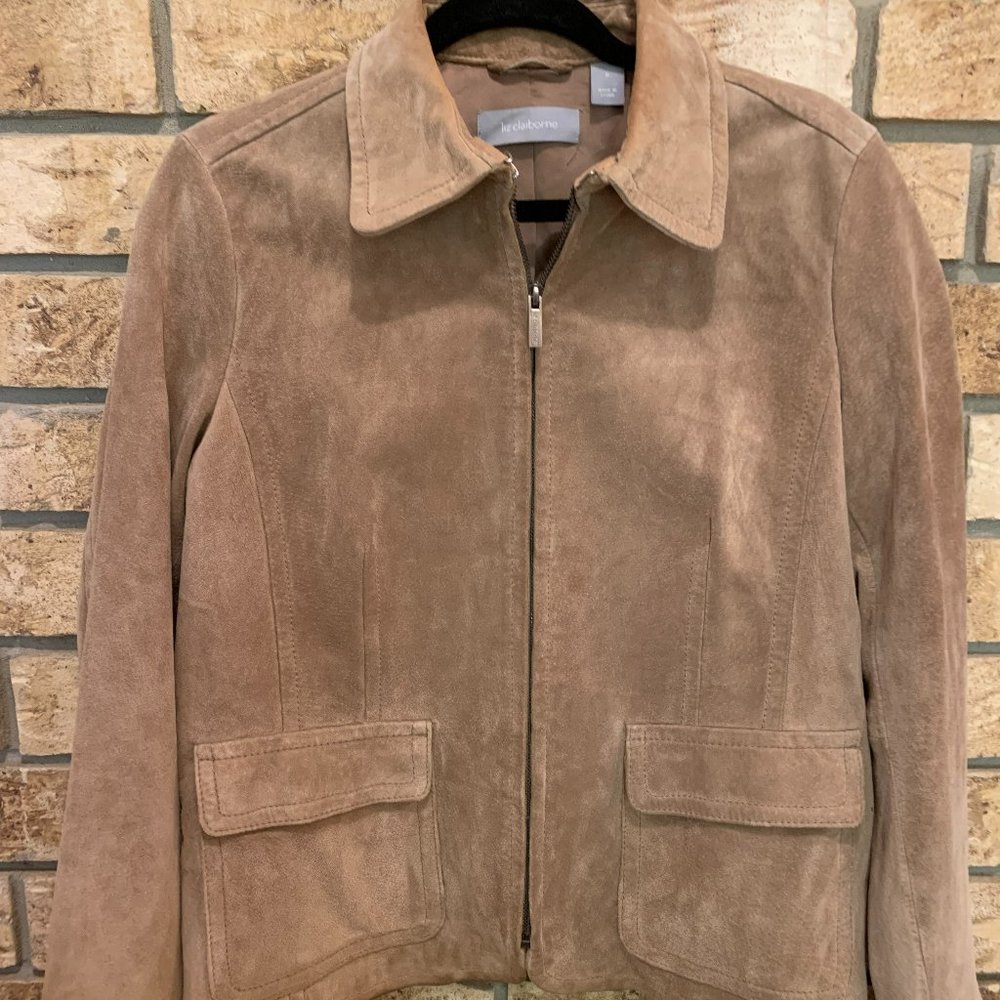 Liz Claiborne Tan Suede Zip-Front Jacket
